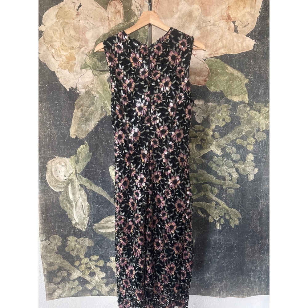 Prabal Gurung Floral Embroidered‎ Sequin Lace Sheath Dress Black Pink Midi - Picture 12 of 12